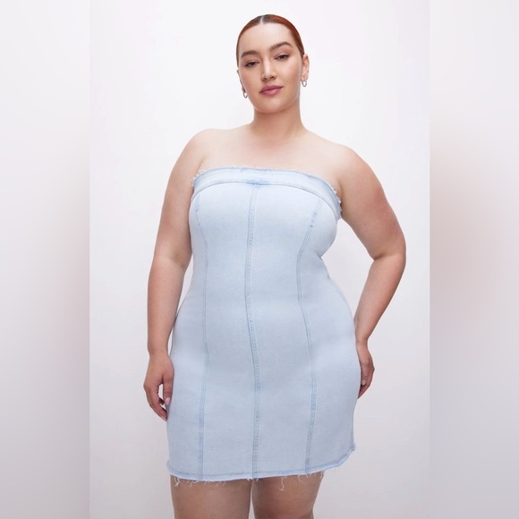Good American Mini Tube Dress in Light Compression Denim sz Large (3 in GA Size) - Picture 5 of 13